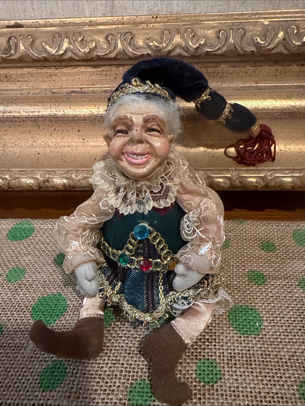 Wayne Kleski Handcrafted Festive Elf Figurine in Jewel Tones retired